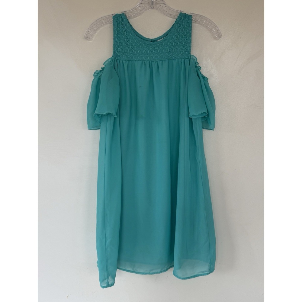 Wonder Nation Girls Shift Dress 14/16 XL Turquoise Off Shoulder Lace Knee Length